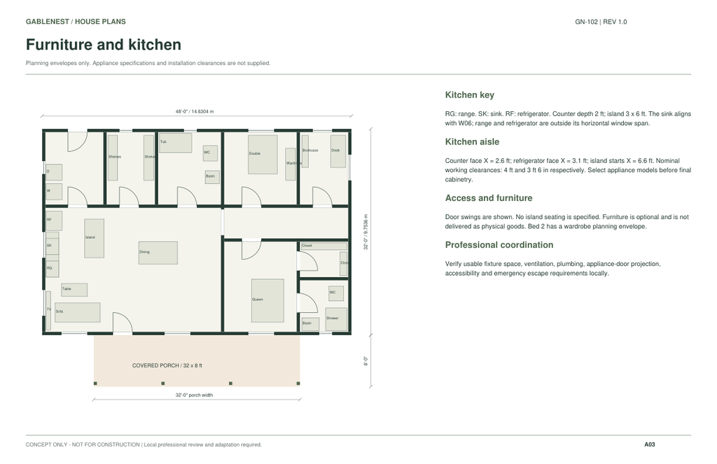GN-102 furniture and kitchen planning envelopes