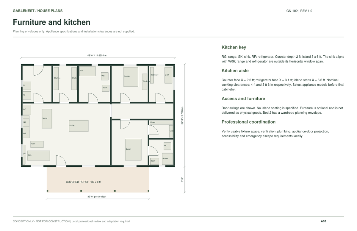 GN-102 furniture and kitchen planning envelopes