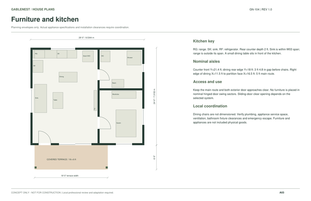 Alder Cove GN-104 furniture and kitchen concept layout.