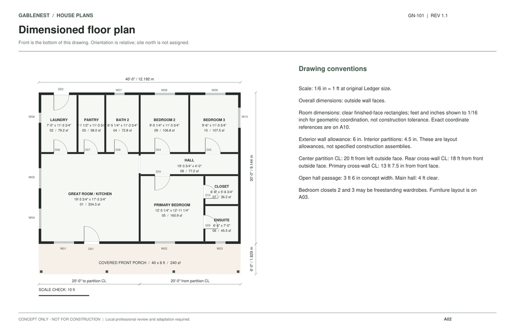 GN-101 revision 1.1 dimensioned conceptual floor plan